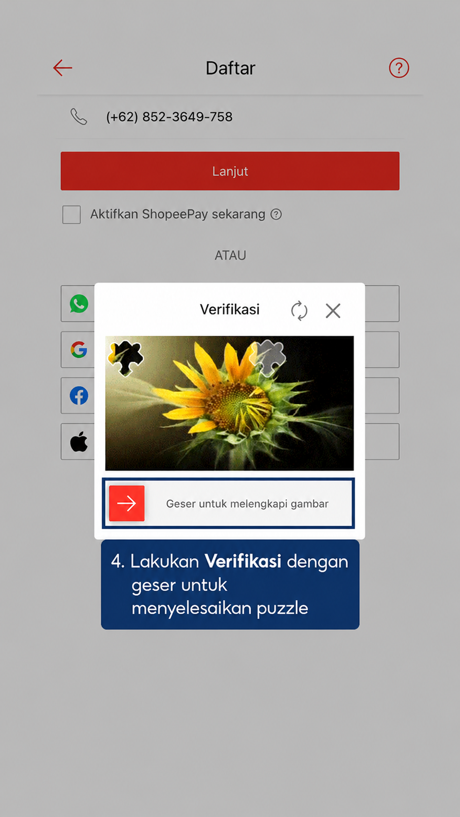 Langkah 4 dari 6 mengaktifkan akun penjual Shopee melalui aplikasi mobile