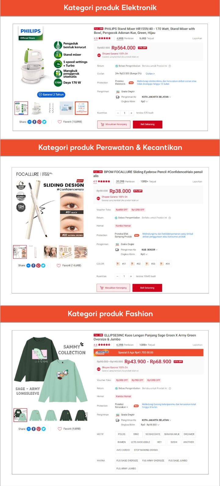 Contoh foto sampul produk sesuai standar Shopee Mall dengan latar belakang solid dan produk terlihat jelas