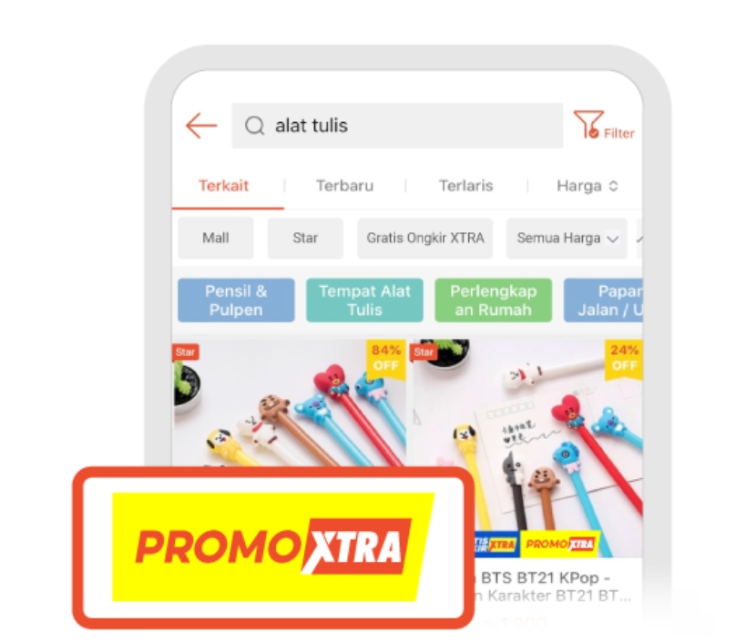 Contoh tag/label Promo XTRA yang tampil pada produk di katalog Shopee