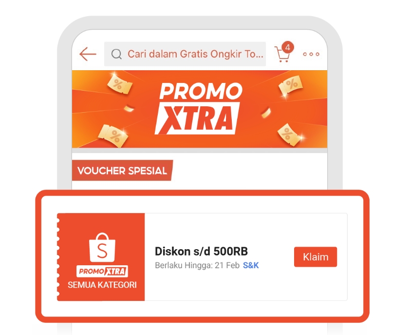 Contoh tampilan Voucher Promo XTRA yang dapat digunakan pembeli dengan berbagai metode pembayaran