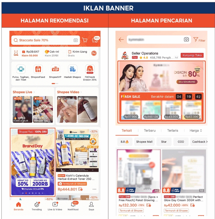 Contoh Iklan Banner Shopee di Halaman Pencarian dan Halaman Rekomendasi