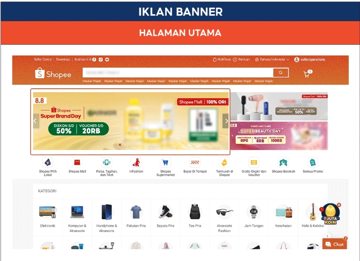 Contoh Iklan Banner Shopee di Halaman Utama/Rekomendasi dengan visual toko dan produk