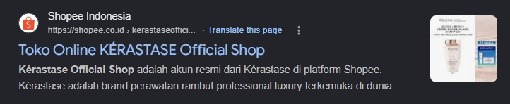Contoh produk toko Shopee yang muncul di hasil Google Penelusuran melalui Iklan Google