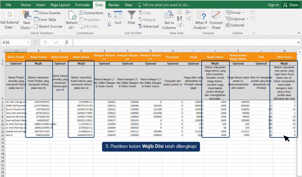 Langkah 5 mengunggah template Excel yang sudah diisi ke halaman Nominasikan Produk Shopee