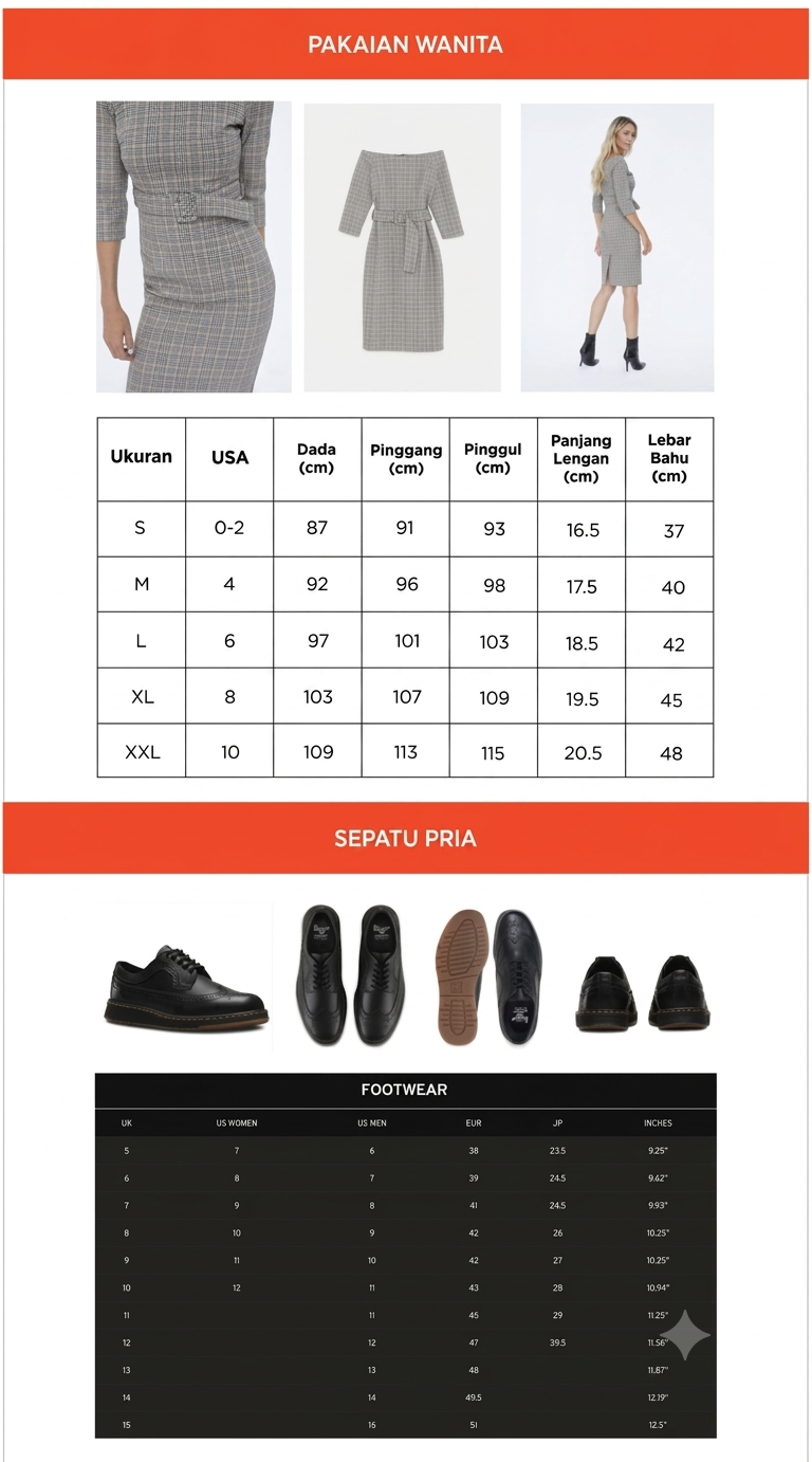 Contoh Panduan Ukuran (size guide) untuk kategori Fashion di halaman produk Shopee Mall