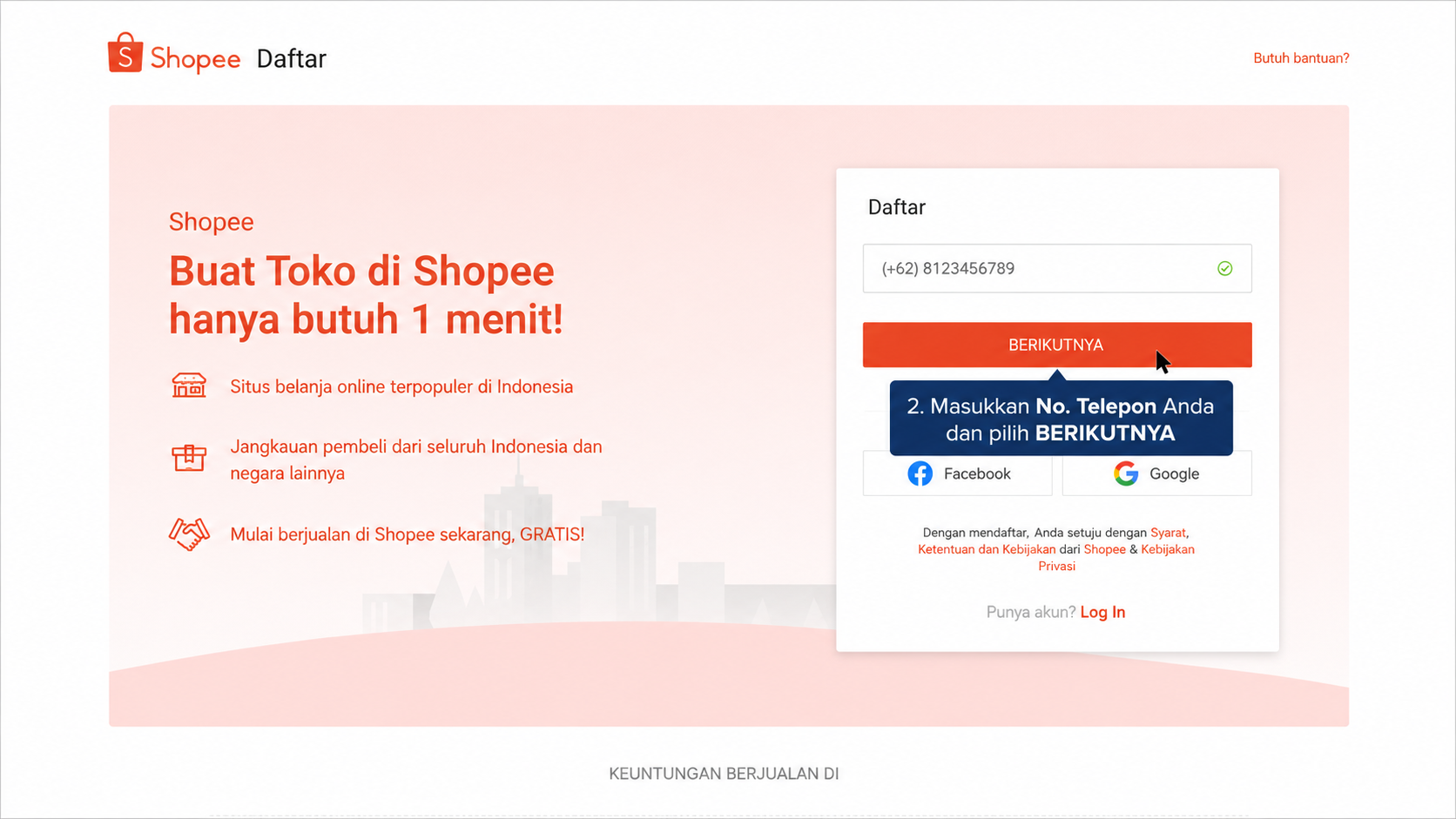 Langkah 2 dari 6 pendaftaran toko Shopee melalui Seller Centre desktop