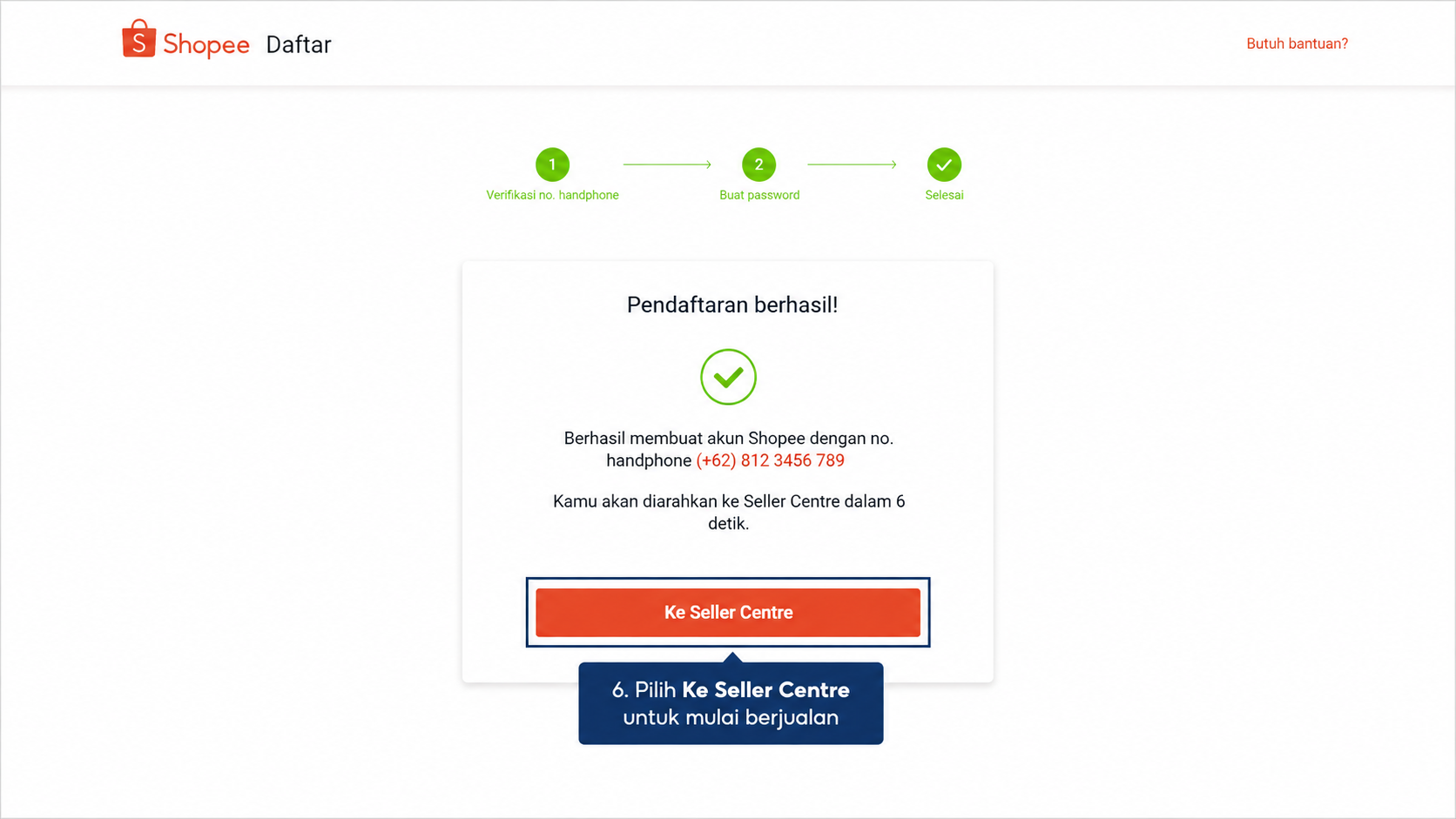 Langkah 6 dari 6 menyelesaikan pendaftaran toko Shopee melalui Seller Centre desktop